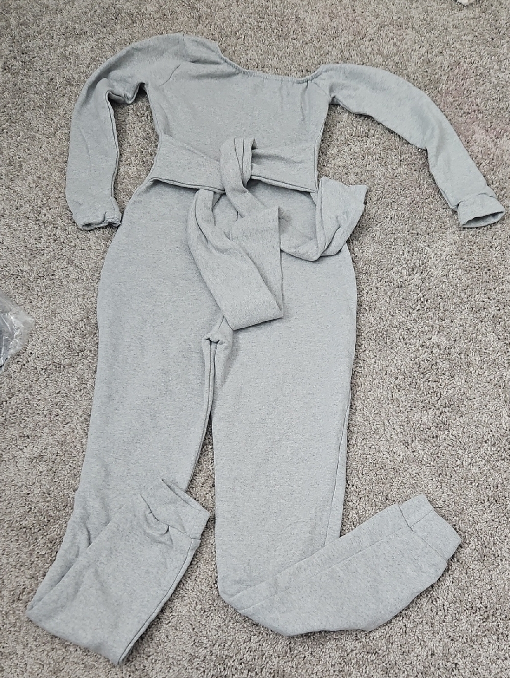PrettyLittleThing Light Gray Long-Sleeve Jumpsuit with Waist Tie